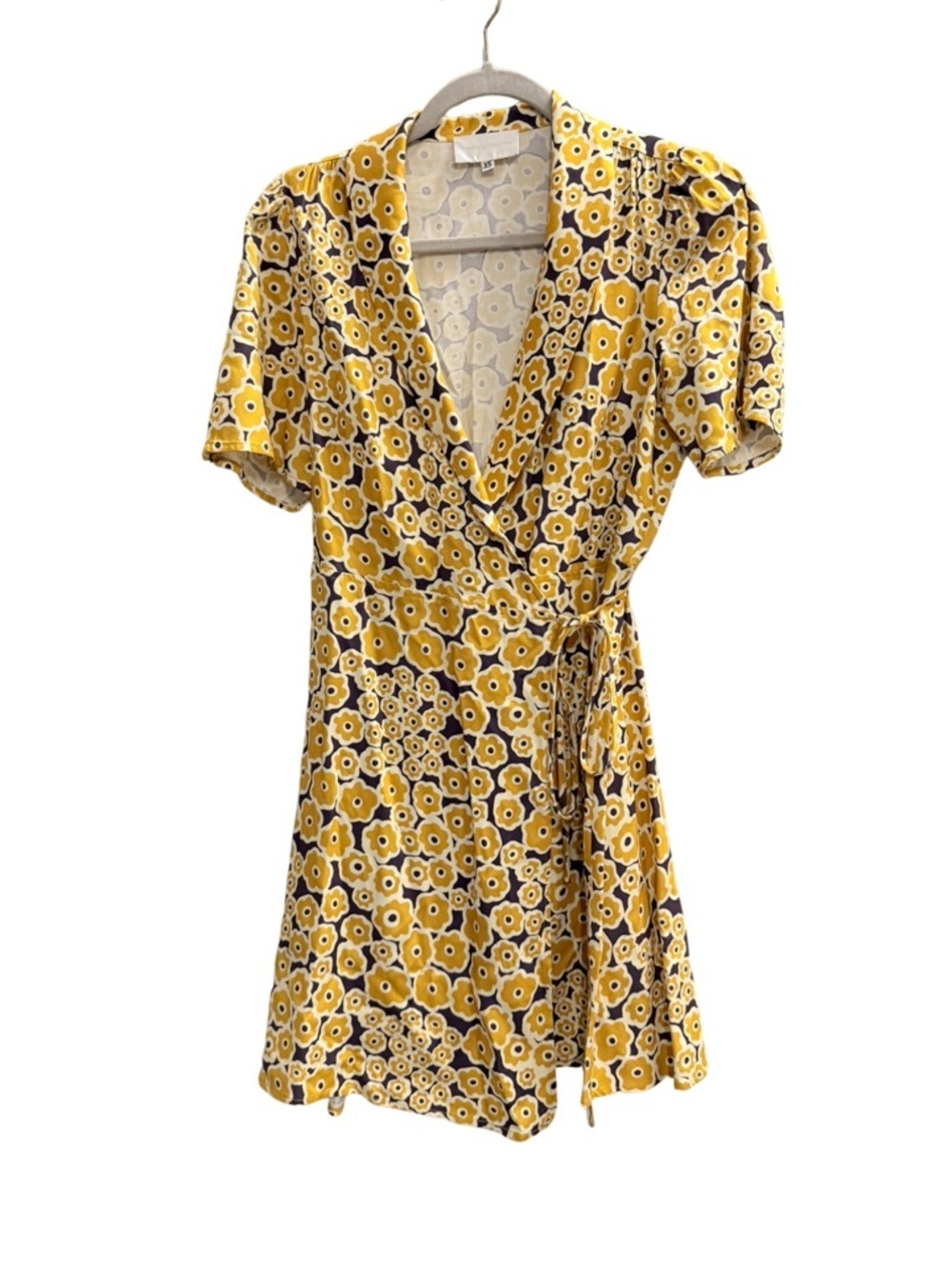 Anthropologie Corey Lynn Calter Floral Wrap Mini Dress Yellow Purple Size XS - Picture 2 of 10